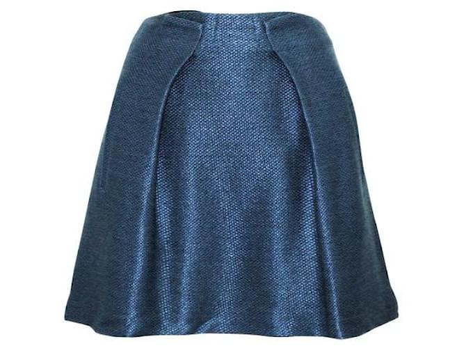 Balenciaga Dark Blue Metallic Mini Skirt with Pleats Silk Cotton Rayon  ref.1284688