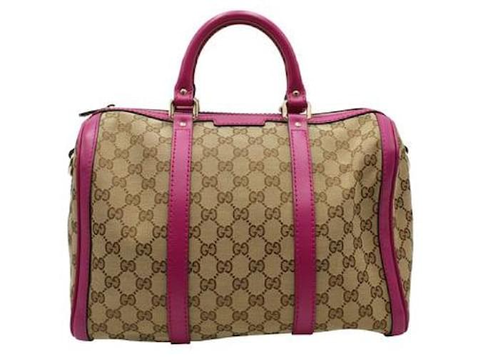 Gucci Brown & Pink Monogrammed Canvas Medium Joy Boston Bag Leather Cloth  ref.1284693