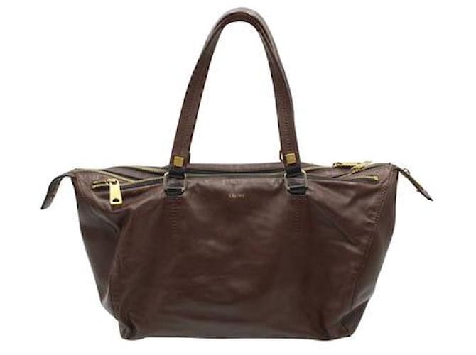 Céline Bolso satchel Celine con tres cremalleras en marrón oscuro Castaño Cuero  ref.1284701