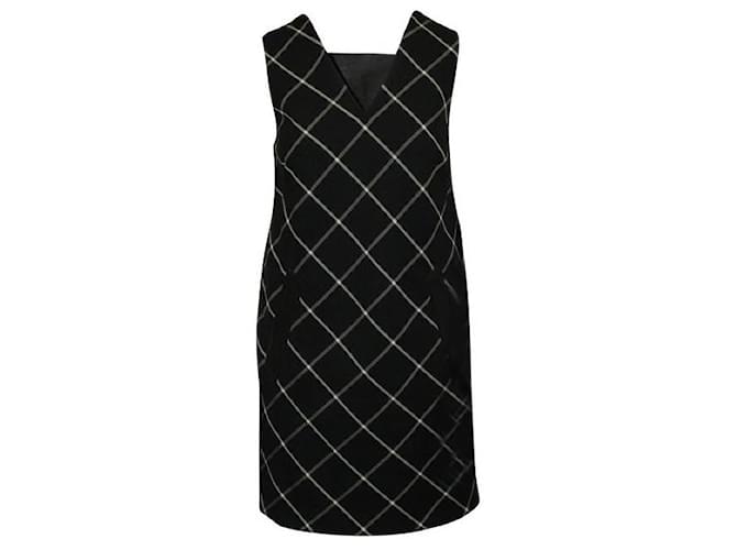 Autre Marque Vestido xadrez preto de designer contemporâneo com detalhes em pele de cordeiro Poliéster  ref.1284709