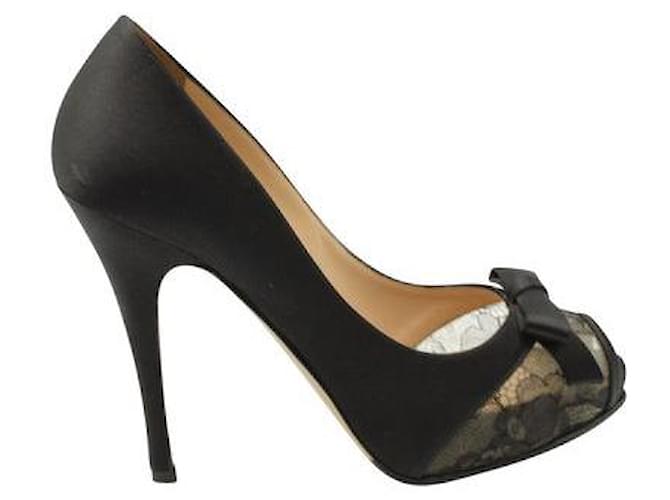 Zapatos de tacón con punta abierta en negro de Valentino Encaje Satén  ref.1284713