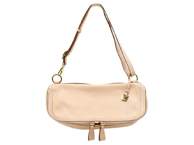Autre Marque Contemporary Designer Beige/Pastel Pink Grained Leather Shoulder Bag  ref.1284715