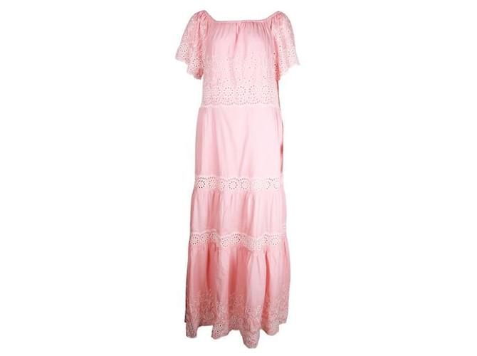 Autre Marque Vestido largo de verano de algodón rosa con bordado floral de ojales  ref.1284736