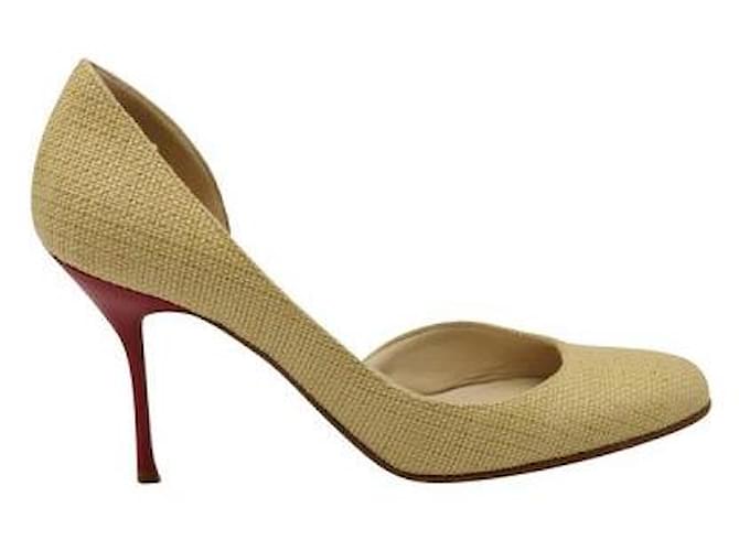 Christian Louboutin Beige Jute Pumps with a Red Stiletto Heel Leather  ref.1284754