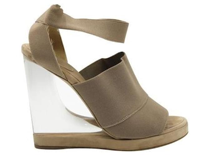 Donna Karan Brown Slip-On Sandals with Perspex Heel Leather  ref.1284755