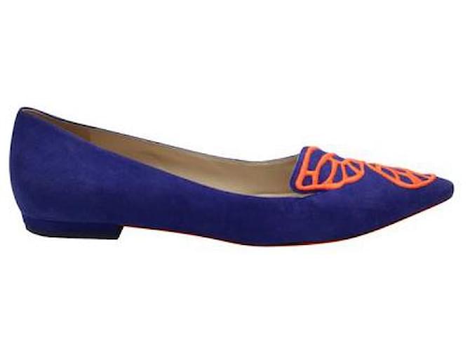 Sophia Webster Royal Blue Flats - Neon Orange Embroidered Butterfly Suede  ref.1284757