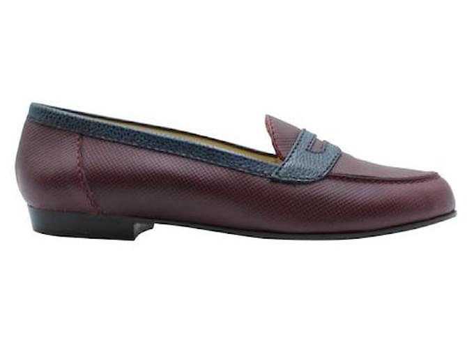 Bottega Veneta Burgundy And Navy Blue Vintage Loafers Dark red Leather  ref.1284767