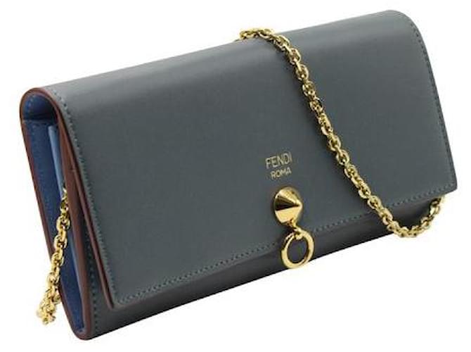 Fendi Steel Blue By The Way Wallet On A Chain Leather  ref.1284771