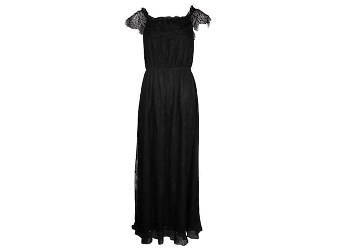 Autre Marque Vestido largo de encaje del diseñador contemporáneo The Kooples Negro Nylon Rayo  ref.1284773