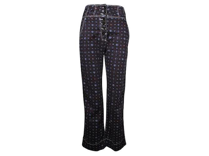 Autre Marque Pantalon stretch taille haute multicolore de créateur contemporain Suede Coton Bleu  ref.1284775