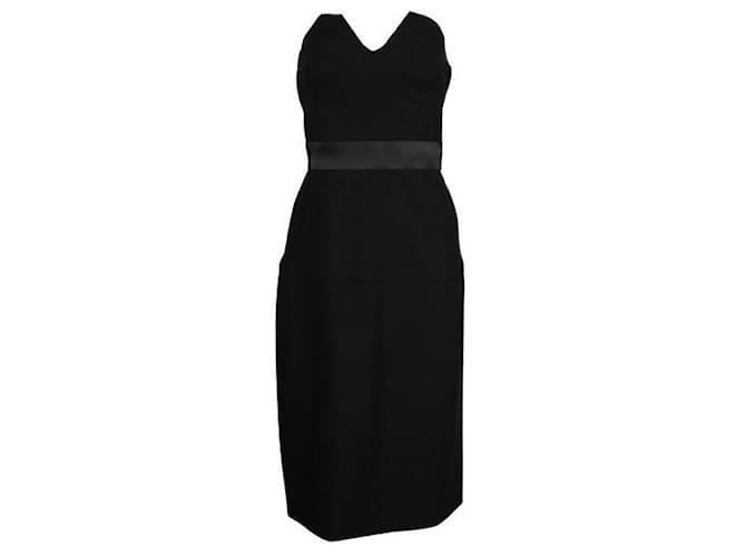 Donna Karan Black Strapless Dress With Purple Accent Wool Nylon  ref.1284781