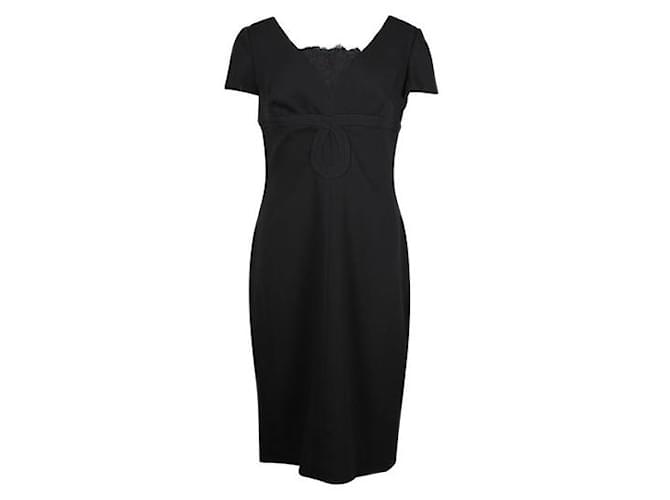 Valentino Black Midi Dress with Lace Detail Wool Elastane  ref.1284783