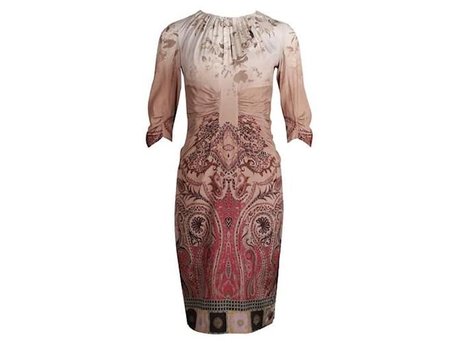Etro Brown Print Draped Dress Silk Elastane  ref.1284787