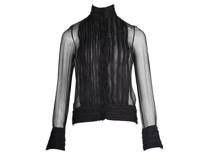 Versace Camicia nera trasparente con orlo grezzo Nero Seta  ref.1284790