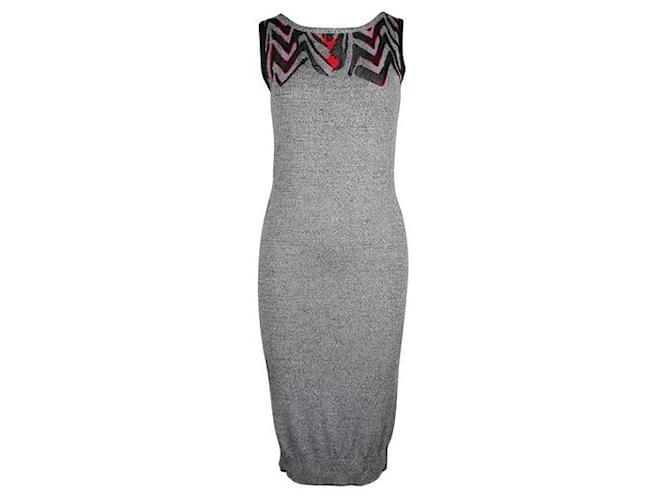 Zac Posen Grey Sleeveless Dress with Colourful Neckline Wool Viscose  ref.1284803