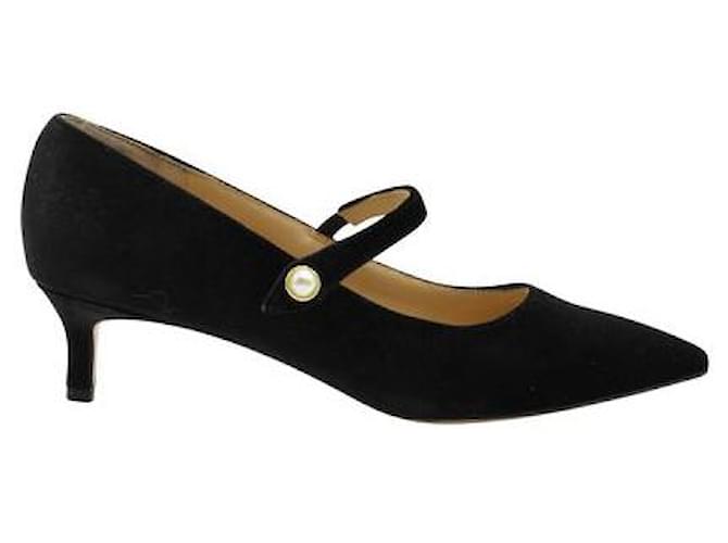 Autre Marque Contemporary Designer Pointed Toe Black Velvet Kitten Heels Leather  ref.1284806