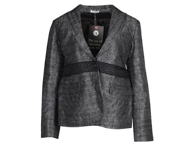 Miu Miu Grey, Blue & Black Metallic Jacket Silk Polyester Nylon  ref.1284808