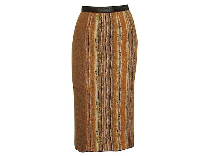Missoni Brown Metallic Midi Skirt With Leather Waistband Polyester Wool Rayon  ref.1284810