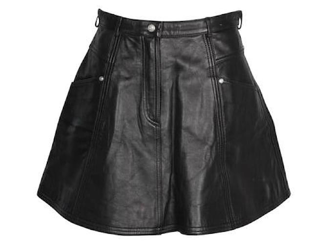 Balmain A-Line Black Leather Mini Skirt with Silver Studs  ref.1284812