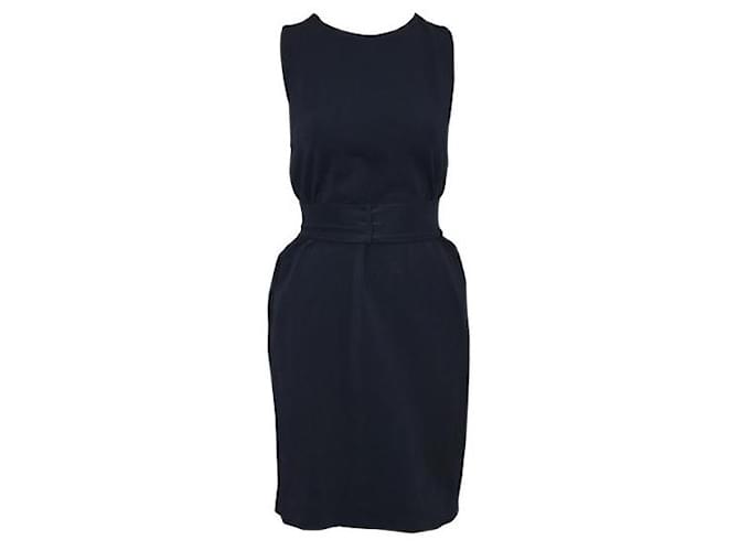 Gucci Marineblaues Kleid mit schwarzer Lederverzierung Viskose  ref.1284814