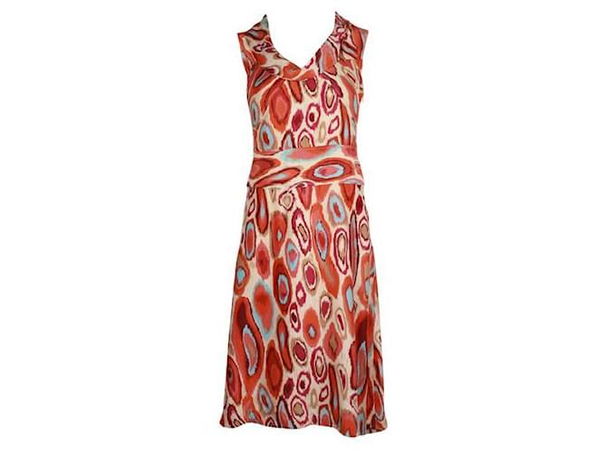 Autre Marque Contemporary Designer Ikat Style Printed Silk Dress Beige  ref.1284817