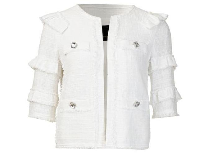 Autre Marque Contemporary Designer White Tweed Cropped Jacket Cotton Polyester Polyamide Acetate Acrylic  ref.1284818