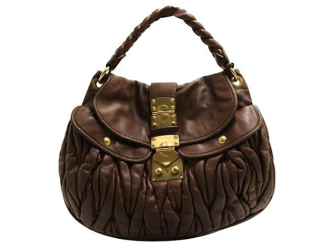 Iconica borsa a tracolla Miu Miu Miu Miu in morbida pelle marrone Metalasse  ref.1284839