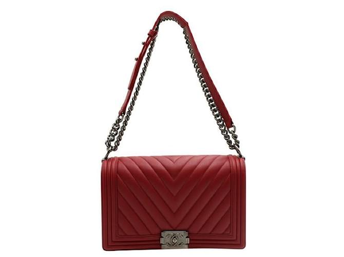 Chanel Dark Red Ruthenium Finish Hardware Boy Bag Leather  ref.1284841