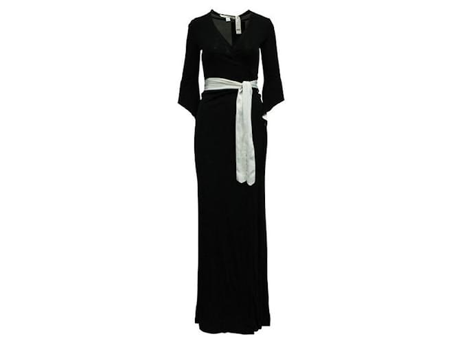 Diane Von Furstenberg Elegantes langes schwarzes Wickelkleid Strahl  ref.1284855