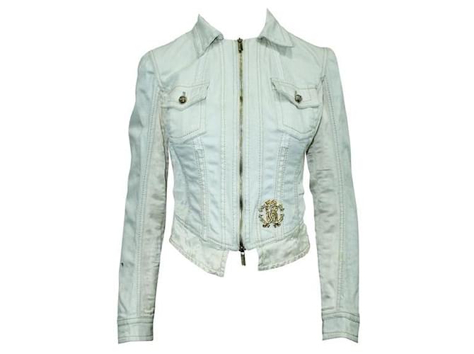 Roberto Cavalli Ivory Vintage JAcket with Animal Print Cream Silk Cotton Polyester  ref.1284857