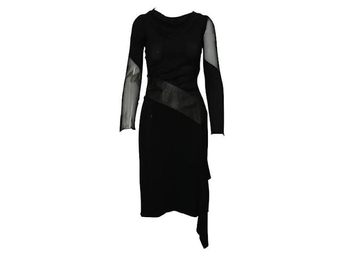 Diane Von Furstenberg Vestido preto assimétrico com painel de couro Raio  ref.1284861