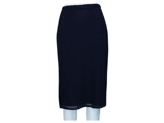 Burberry Prorsum Navy Blue Striped Wool and Silk Blend Midi Skirt  ref.1284866