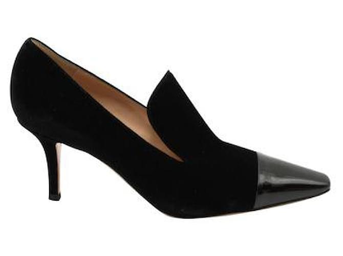 Gianvito Rossi Black Velvet Heels with Patent Leather Toes  ref.1284882