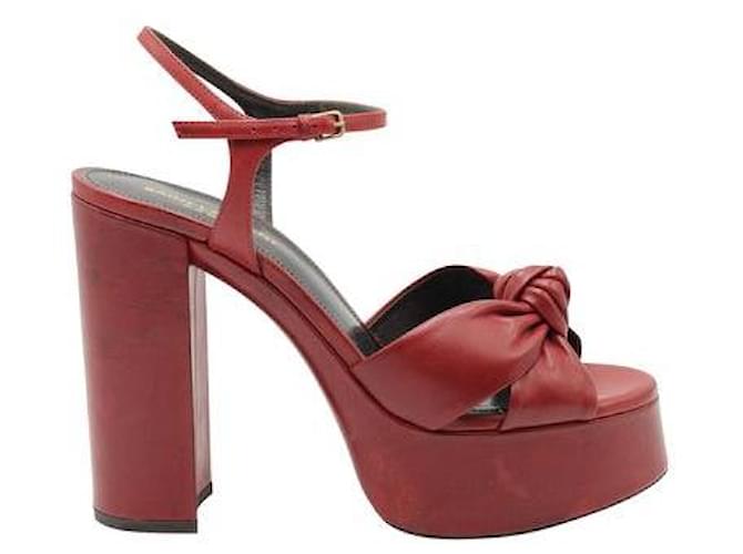 Saint Laurent Dark Red Bianca Knotted Leather Platform Sandals  ref.1284883