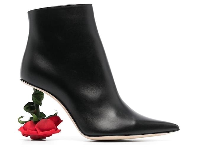 Loewe Leather ankle boot with heel Black Red  ref.1284884