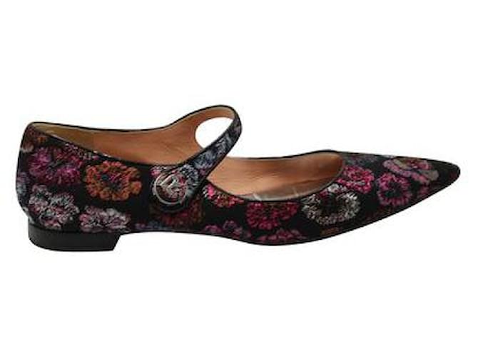Autre Marque Rochas Mary Janes in Black with Embroidered Flowers Metallic  ref.1284895