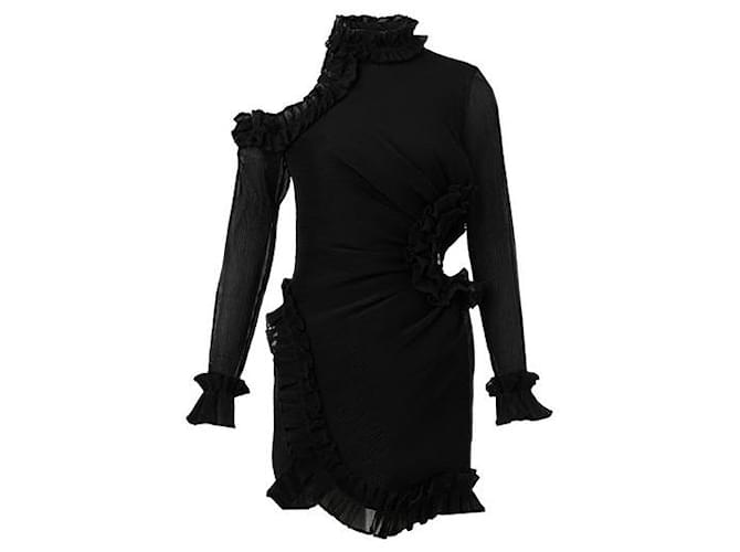 Zimmermann Cutout Ruffled Plisse Organza Mini Dress Black Polyester  ref.1284900