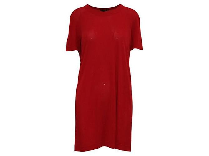 Donna Karan - Robe droite rouge à manches courtes Polyester Viscose  ref.1284905
