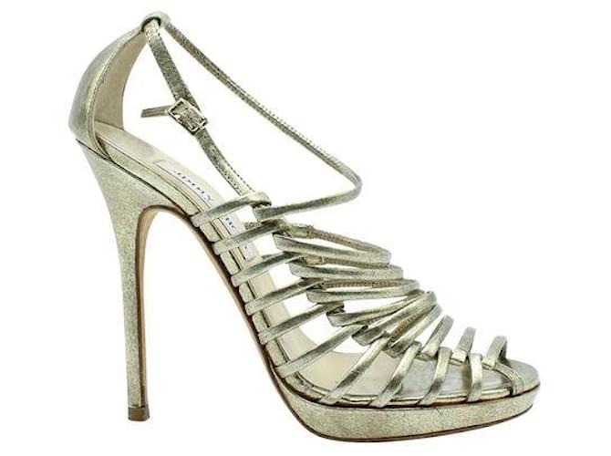 Jimmy Choo Golden Metallic Cage Sandals Leather  ref.1284911