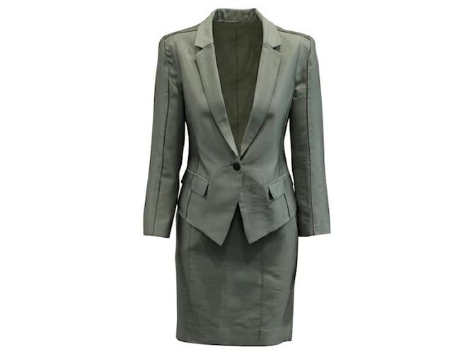 Autre Marque Conjunto de falda y blazer plateados de diseñador contemporáneo Plata Lana Acetato  ref.1284916