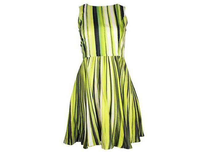 Oscar De La Renta Lime Green Striped Silk Dress  ref.1284925
