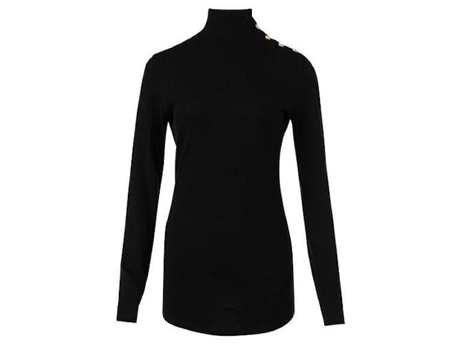 Balmain Black Knit Turtleneck Fine Wool Sweater  ref.1284928