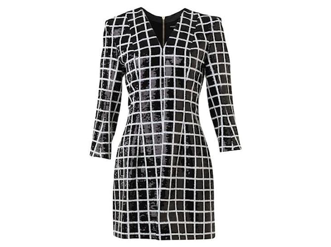 Balmain Monochrome Sequin Dress Black Viscose  ref.1284929