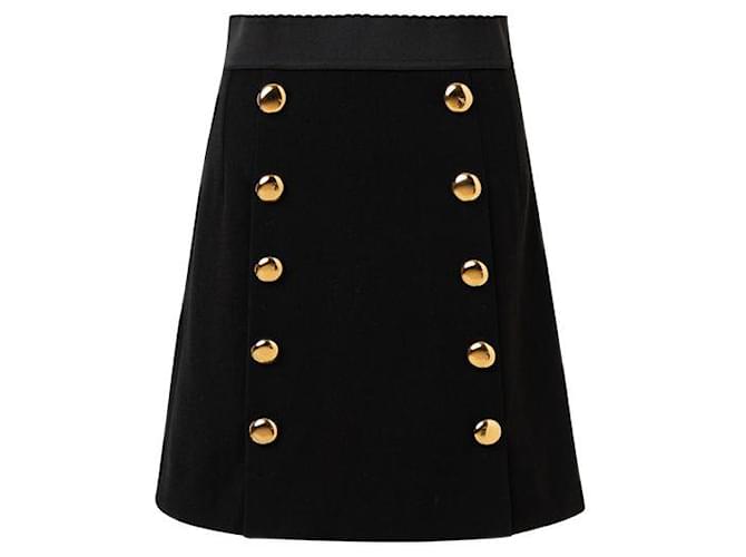 Dolce & Gabbana Mini-jupe en laine ornée de boutons Coton Viscose Elasthane Noir  ref.1284932