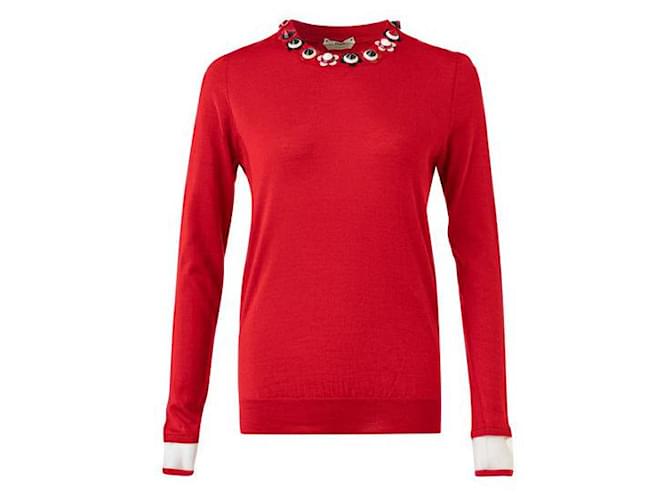 Fendi Jersey De Seda Y Cachemir Con Adornos Roja Cachemira  ref.1284937