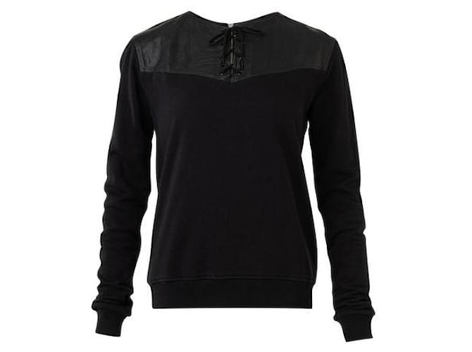 Saint Laurent Leder-Sweatshirt mit Schnürung Schwarz Baumwolle  ref.1284948