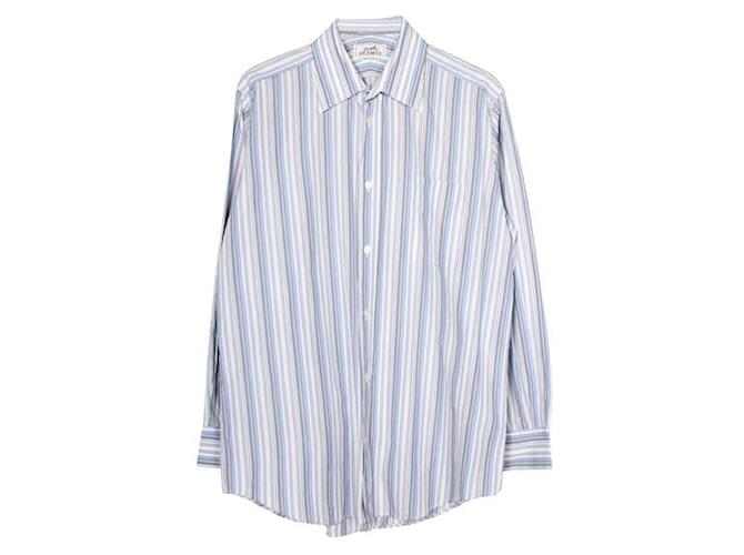 Hermès Camisa comercial de algodão listrada Hermes Azul  ref.1284954