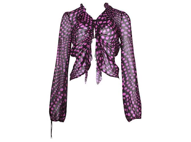 Escada Black Silk Shirt with Purple Polka Dots  ref.1284955