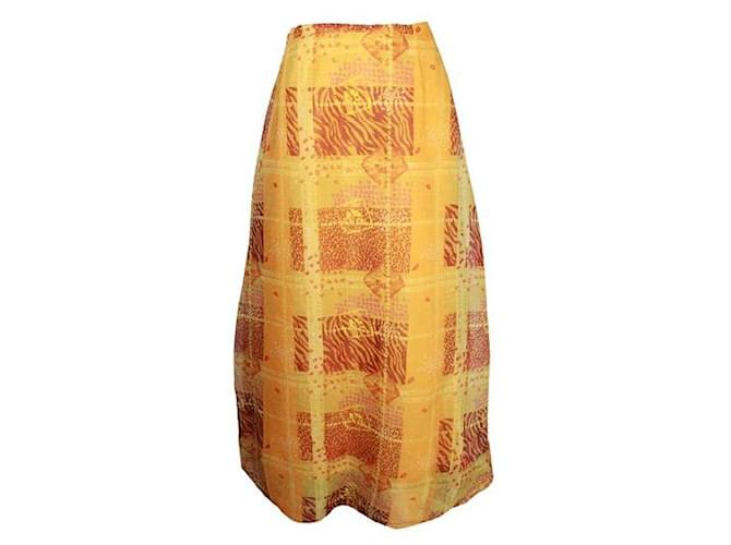 Kenzo Orange & Yellow Animal Print Long Skirt Silk  ref.1284956
