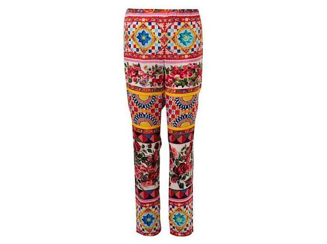 Pantaloni in seta stampata di Dolce & Gabbana Multicolore Elastan  ref.1284975